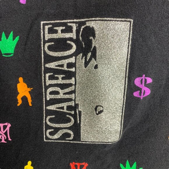 Vintage Mens Rare Scarface Movie Hustler AOP Crewneck Short Sleeve Shirt Sz 2XL - Picture 9 of 11